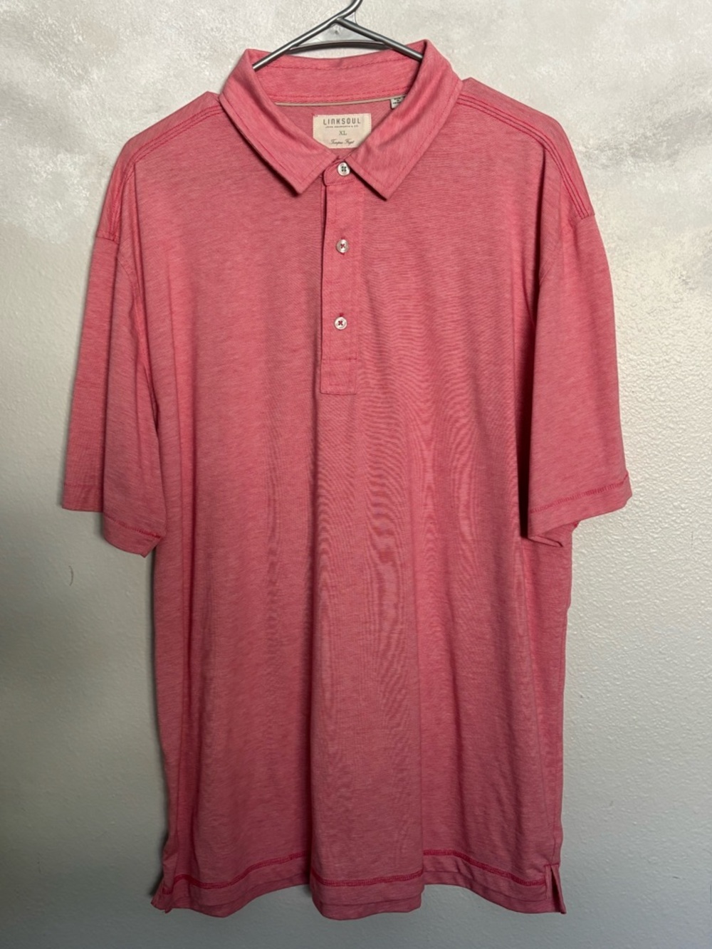LinkSoul Short Sleeve Polo Shirt Salmon Pink XL Button Placket Short Sleeve Golf